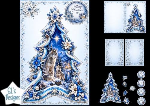 Winter Wolves Christmas Tree Card Kit – Snowy Village Topper