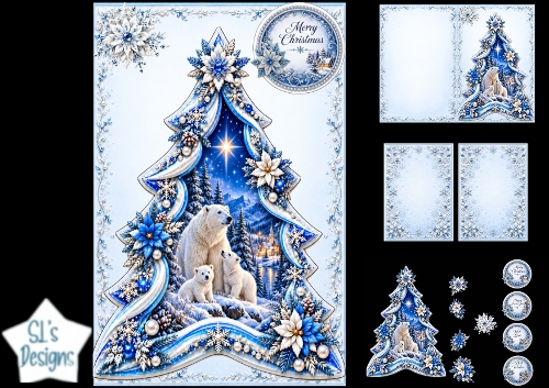 Polar Bear Christmas Tree Card Kit – Snowy Night Winter Topper