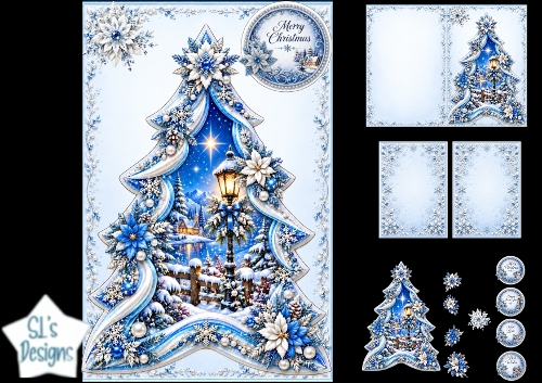 Snowy Lantern Christmas Tree Card Kit – Frosty Winter Village Topper
