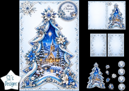 Snowy Church Christmas Tree Card Kit – Winter Night Village Topper