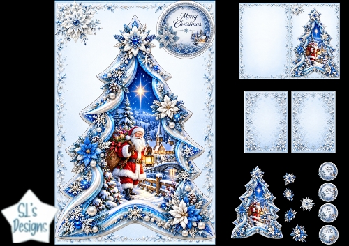 Santa Lantern Christmas Tree Card Kit – Snowy Night Village Topper