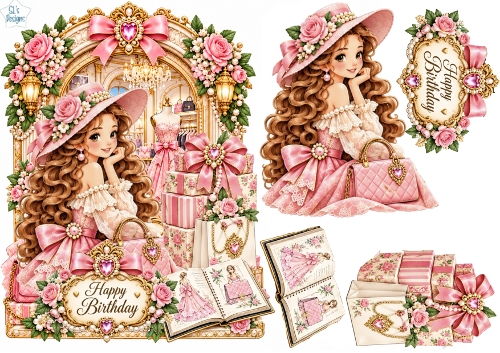 Fashion Boutique Birthday Card Kit – Elegant Pink Couture Topper