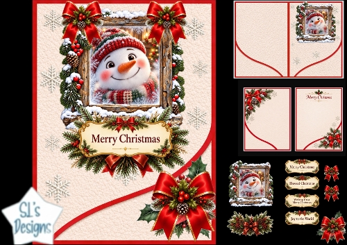 Snowman Rustic Christmas Frame Card Kit – Cute Winter Topper