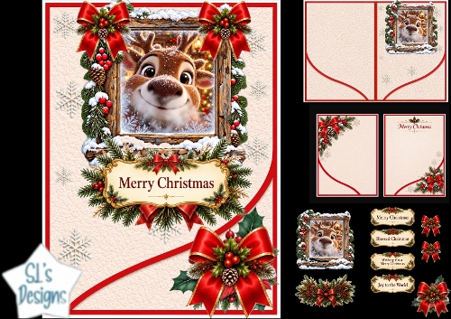 Reindeer Rustic Christmas Window Card Kit – Cute Festive Topper