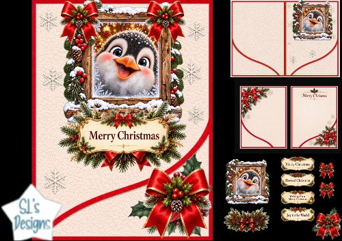 Penguin Rustic Christmas Window Card Kit – Cute Winter Topper