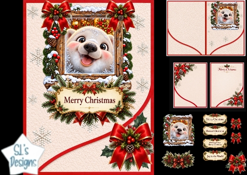 White Bear Rustic Christmas Window Card Kit – Cute Festive Topper