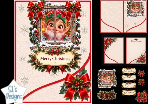 Elf Rustic Christmas Window Card Kit – Cute Festive Topper