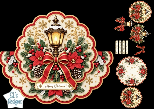 Vintage Lantern Christmas Topper Kit – Poinsettia & Pinecone Frame