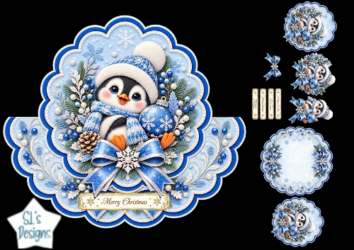 Blue Penguin Christmas Topper Kit – Winter Snowflake Frame