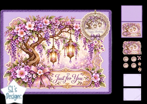 Wisteria Lantern Birthday Card Kit – Purple Floral Tree Topper