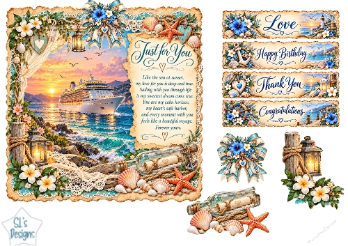 Luxury Cruise Ship Sunset Card Kit with Nautical Sentiments & Coastal Embellishments
