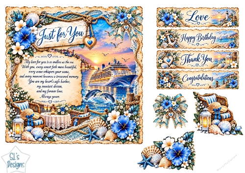 Luxury Cruise & Dolphins Sunset Card Kit with Coastal Romance and Nautical Sentiments