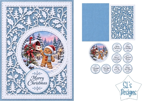 Cute Gingerbread Man Christmas Card Kit with Decorative Die Cut Frame and Festive Sentiments