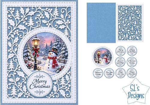 Festive Snowman Christmas Card Kit with Decorative Die Cut Frame and Seasonal Sentiments