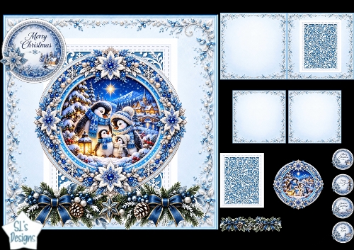 Luxury Blue Christmas Penguin Family