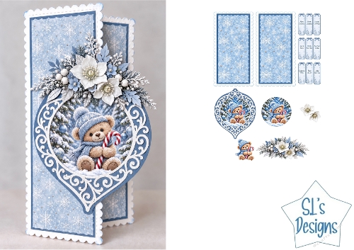 Winter Teddy Bear Candy Cane Christmas Card Kit