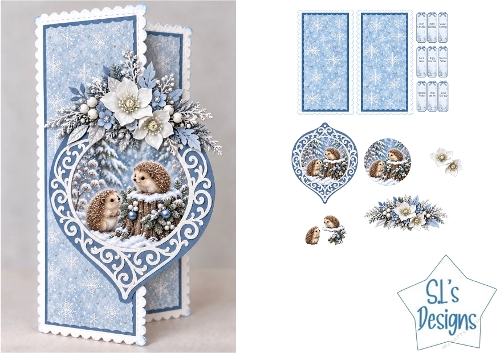 Cute Winter Hedgehogs Christmas Ornament Card Kit