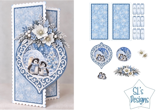 Cute Baby Penguins & Igloo Christmas Ornament Card Kit