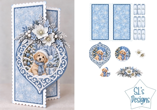 Cute Christmas Puppy Ornament Card Kit with Winter Gifts