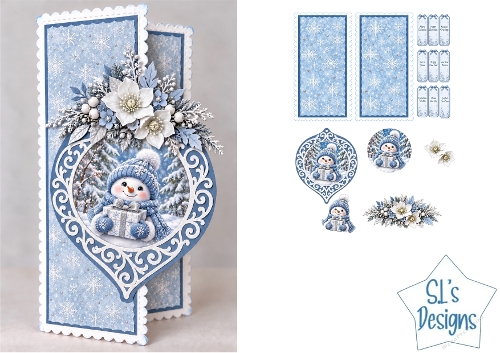 Cute Snowman with Christmas Gift Ornament Card Kit