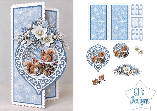 Cute Winter Squirrels Christmas Ornament Card Kit
