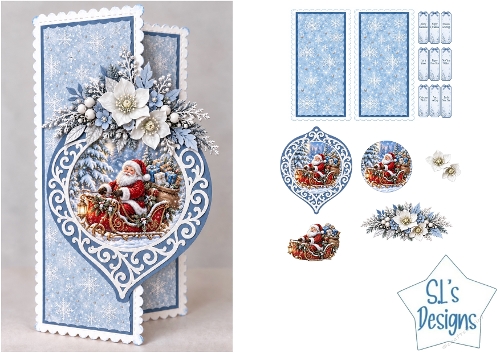 Santa Claus Sleigh Christmas Ornament Card Kit