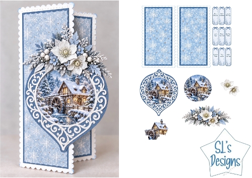 Snowy Winter Mill Christmas Ornament Card Kit