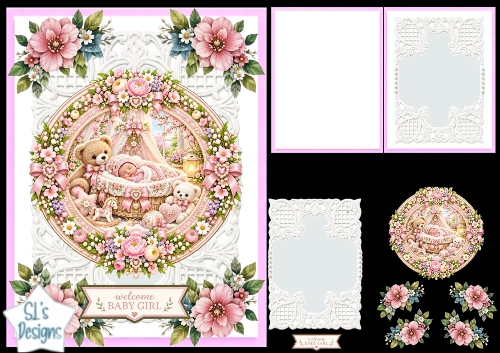 Welcome Baby Girl Teddy Bear Floral