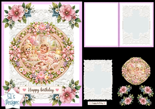 1st Birthday Girl Teddy Bear Floral
