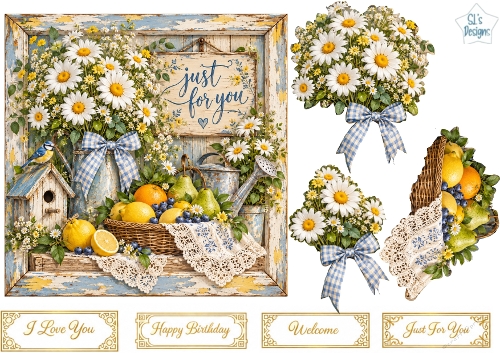 Rustic Daisy & Bluebird Garden Frame Topper Kit