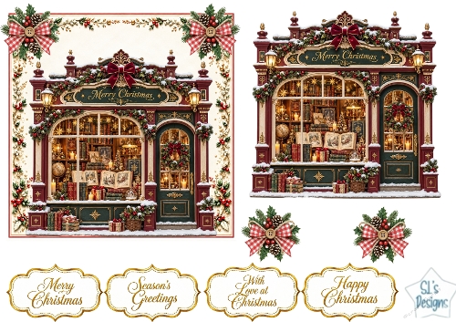 Victorian Christmas Bookshop Decoupage Topper Kit
