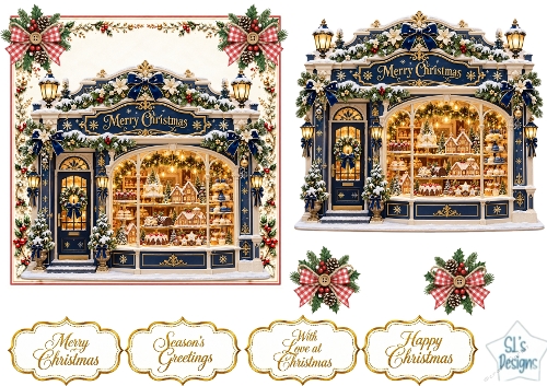 Elegant Christmas Bakery Shop Decoupage Topper Kit