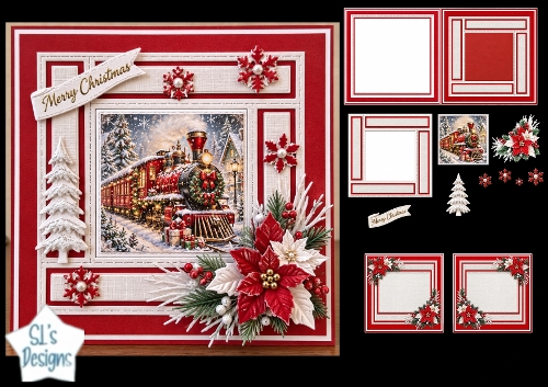 Luxury Christmas Train Scene Card Kit with Decoupage