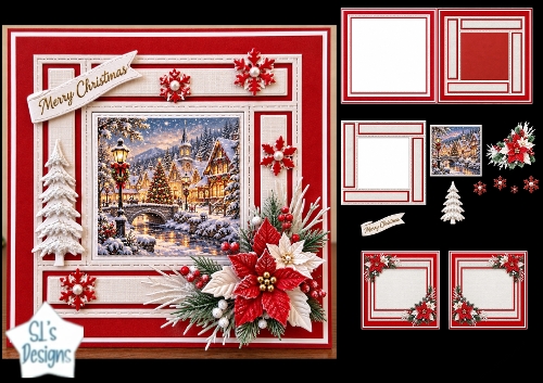 Christmas Village Wonderland Card Kit with Poinsettias