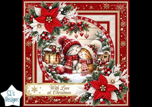 Christmas Kittens in Love Luxury Decoupage Card