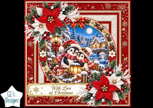 Christmas Penguin Couple Luxury Decoupage Card