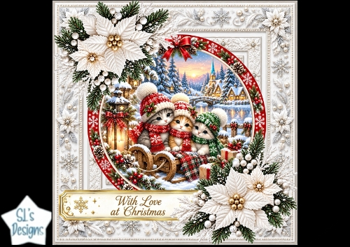 Christmas Kittens Trio Luxury Decoupage Card