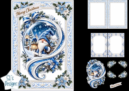Blue Christmas Gnome Snow Globe Card