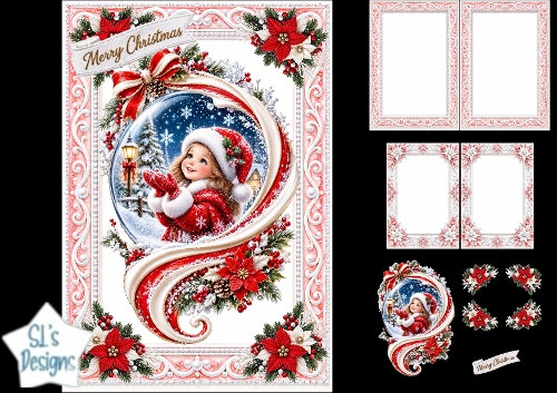 Sweet Christmas Girl Snow Globe Card