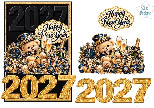 Happy New Year 2027 Teddy Bear Celebration