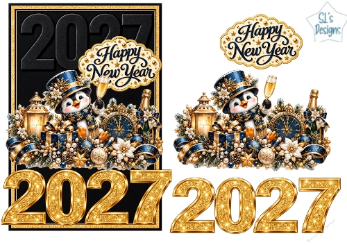 Happy New Year 2027 Penguin Celebration Topper Kit