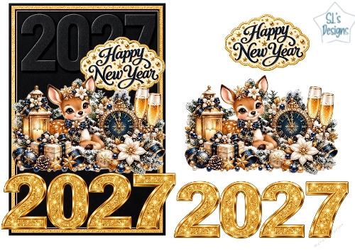 Happy New Year 2027 Baby Deer Celebration Topper Kit