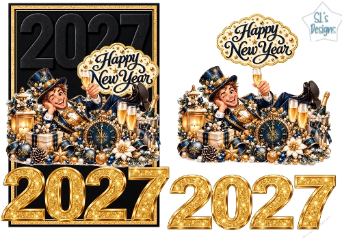 Happy New Year 2027 Festive Gentleman Celebration