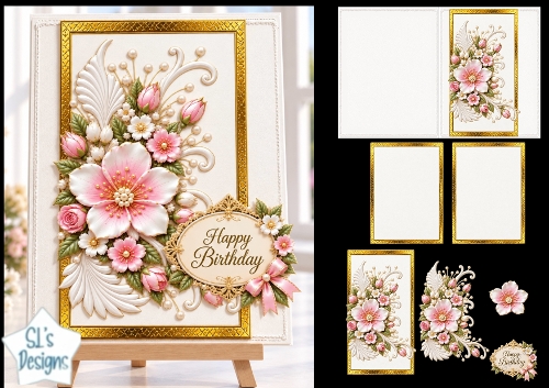 Pink Blossom Birthday Decoupage Card Kit