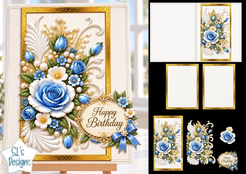 Blue Rose Birthday Decoupage Card Kit