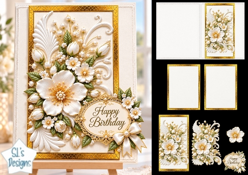 White Magnolia Birthday Decoupage Card Kit