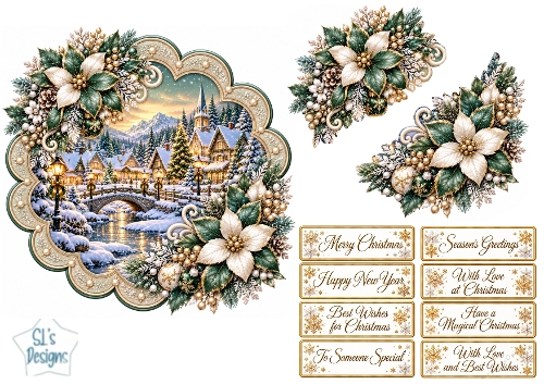 Elegant Ivory Poinsettia Christmas Village Scenic Topper
