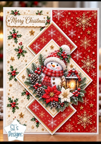 Luxury Christmas Snowman Diamond Fold Card Topper Kit,