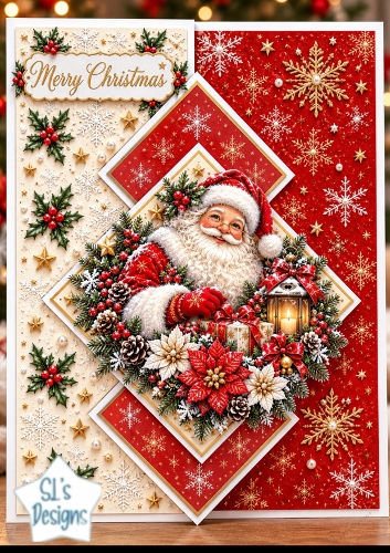 Traditional Santa Claus Diamond Fold Card Topper Kit