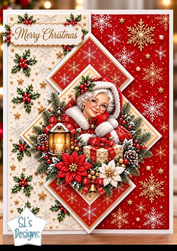 Christmas Mrs Claus Diamond Fold Card Topper Kit